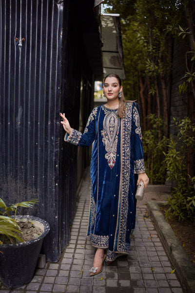 3 Piece Stitched Velvet Suit - Ready To Wear