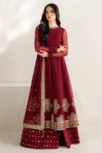 Deep Ruby Maroon & Antique Gold: Embroidered Chiffon Suit