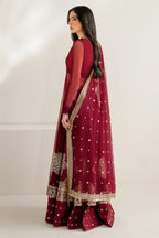 Deep Ruby Maroon & Antique Gold: Embroidered Chiffon Suit