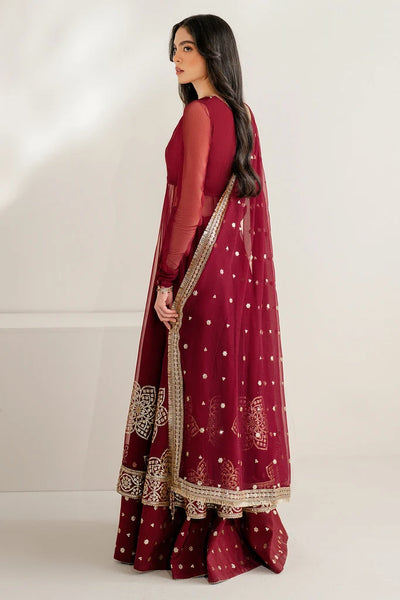 Deep Ruby Maroon & Antique Gold: Embroidered Chiffon Suit