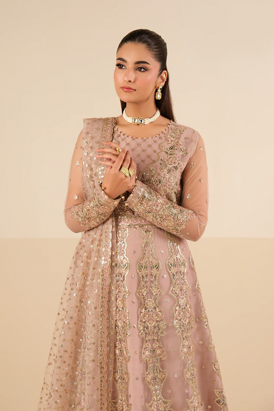 Muted Rose & Shimmering Gold: Embroidered Net & Silk Maxi