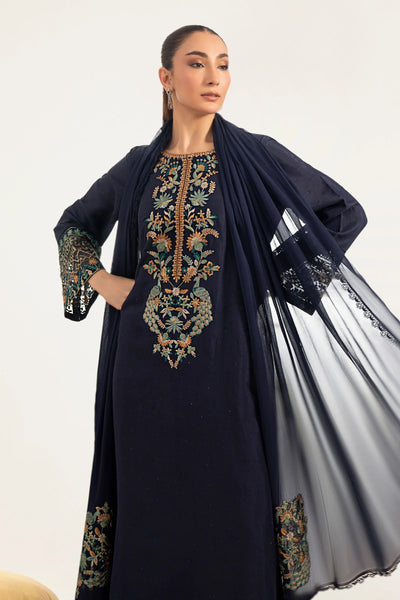 Navy Blue & Multi-Color: Embroidered Chiffon Suit | Ready To Wear