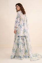 Off-White & Sky Blue Floral: Printed Lawn Suit
