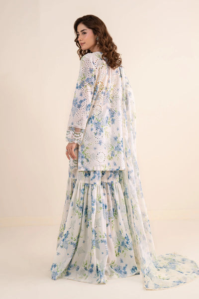 Off-White & Sky Blue Floral: Printed Lawn Suit