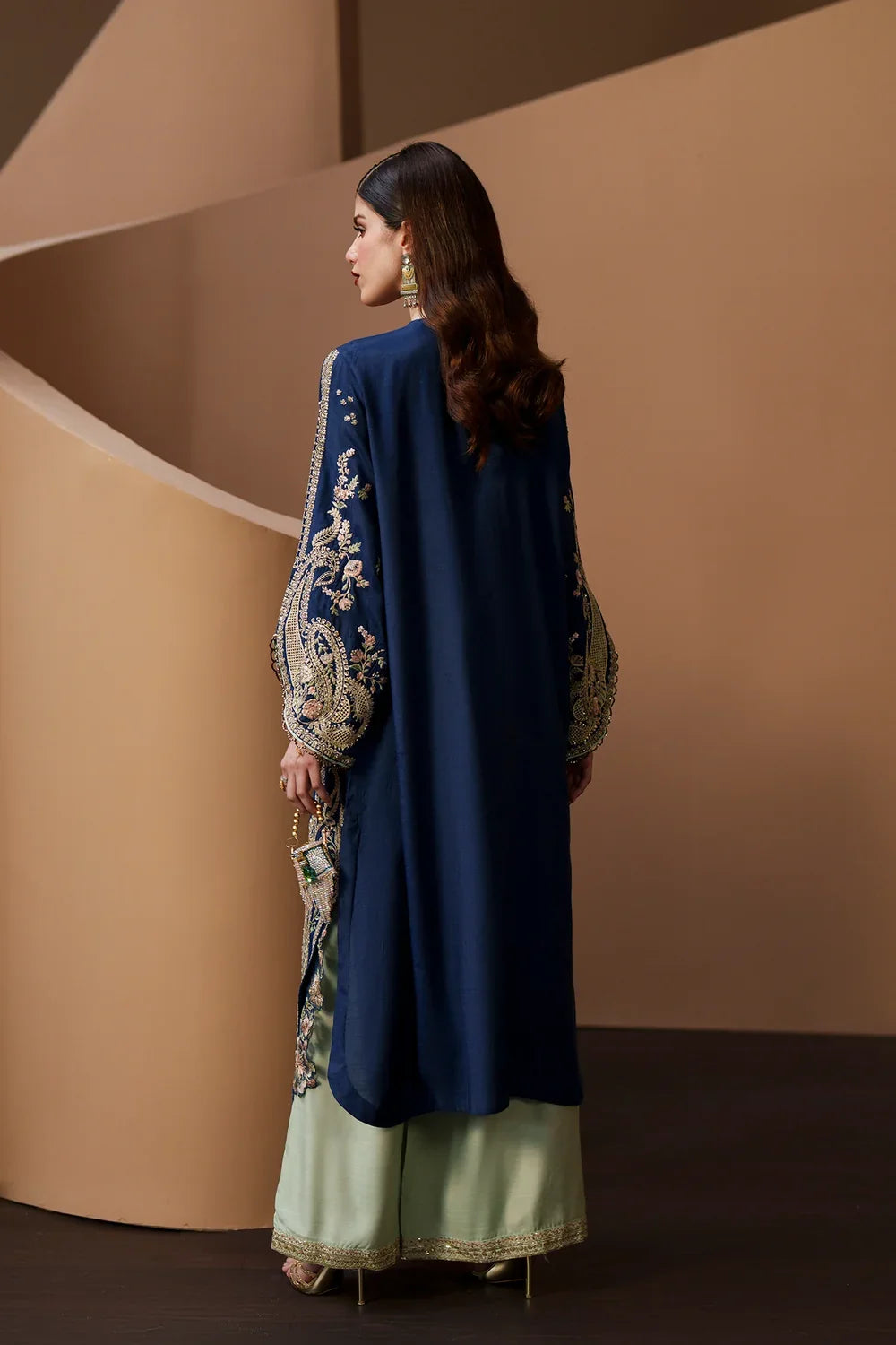 Royal Indigo Blue: Embroidered Silk Kaftan