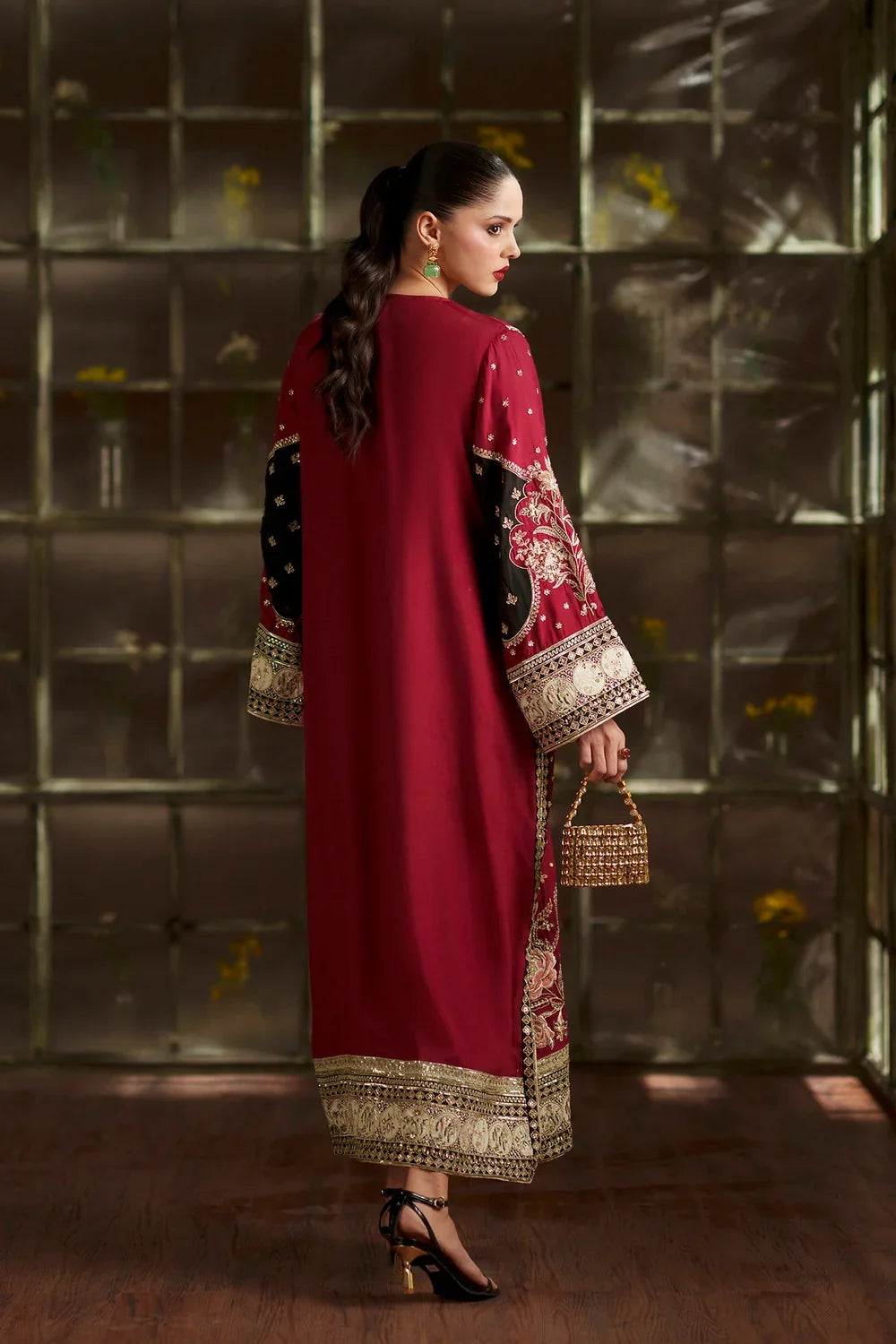 Deep Maroon & Gilded Gold: Silk Suit
