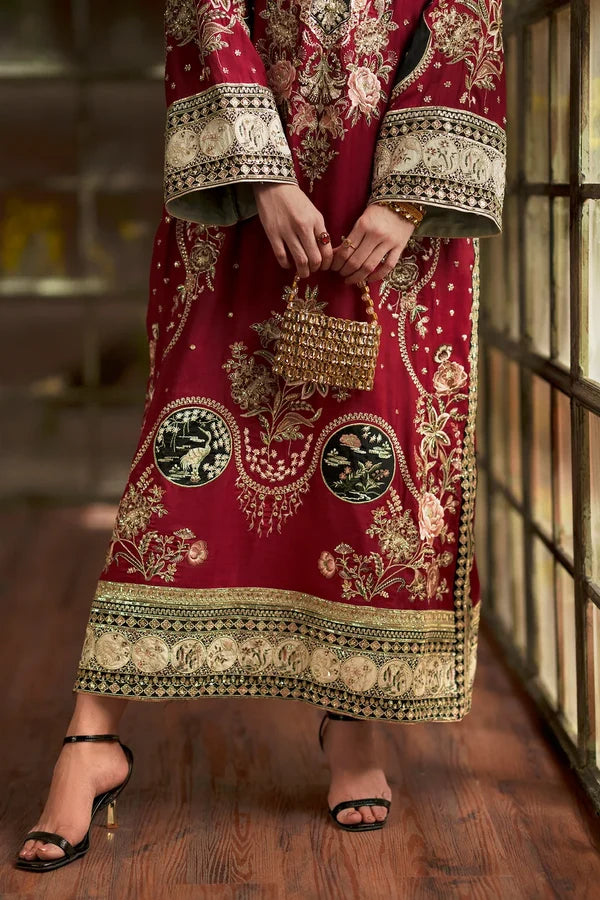 Deep Maroon & Gilded Gold: Silk Suit