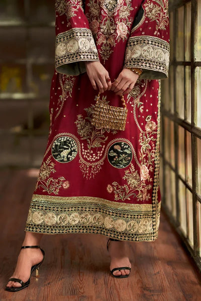 Deep Maroon & Gilded Gold: Silk Suit