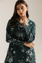 Deep Emerald Green & Ivory Embroidered 2-Piece Silk Suit | Ready To Wear