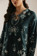 Deep Emerald Green & Ivory Embroidered 2-Piece Silk Suit | Ready To Wear