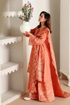 Warm Burnt Peach & White Floral Accent: Embroidered Lawn Suit | Ready To Wear