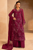 Rich Magenta Wine: Embroidered Chiffon Suit