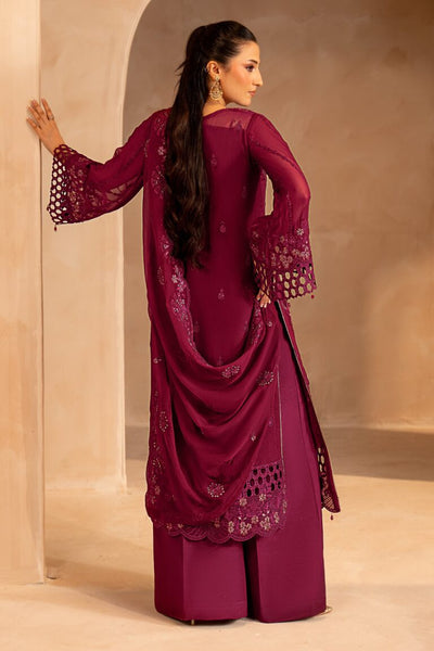 Rich Magenta Wine: Embroidered Chiffon Suit