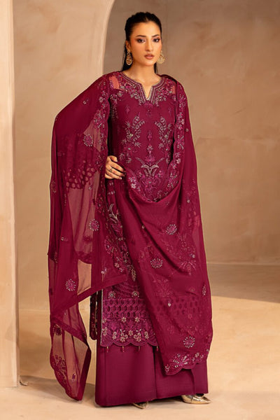 Rich Magenta Wine: Embroidered Chiffon Suit