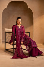 Rich Magenta Wine: Embroidered Chiffon Suit