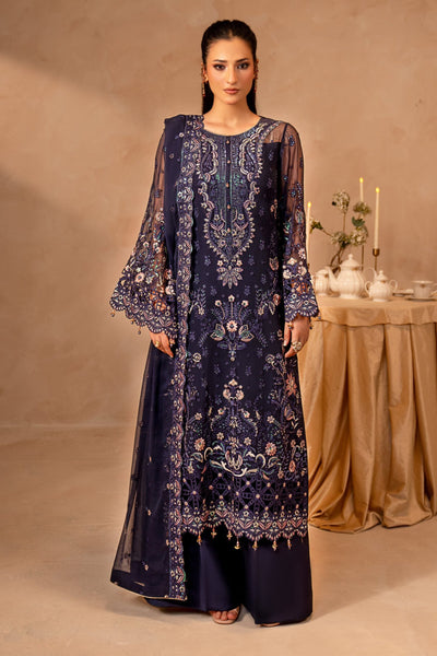 Midnight Blue & Antique Pastel: Embroidered Chiffon Suit