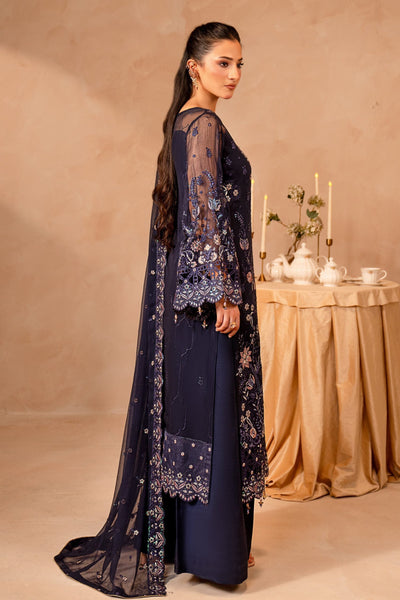 Midnight Blue & Antique Pastel: Embroidered Chiffon Suit