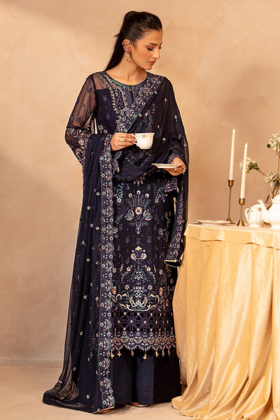Midnight Blue & Antique Pastel: Embroidered Chiffon Suit