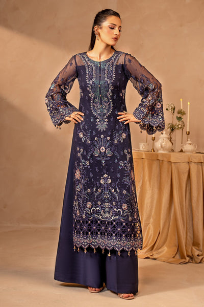 Midnight Blue & Antique Pastel: Embroidered Chiffon Suit