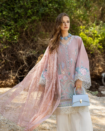 Pastel Pink & Aqua Accent: Embroidered Lawn Suit | Ready To Wear