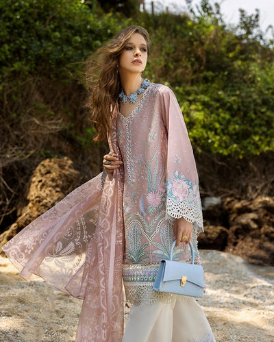 Pastel Pink & Aqua Accent: Embroidered Lawn Suit | Ready To Wear