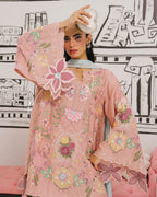 Pastel Pink & Ice Blue Accent: Embroidered Cotton Suit | Ready To Wear