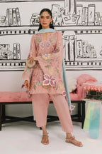 Pastel Pink & Ice Blue Accent: Embroidered Cotton Suit | Ready To Wear