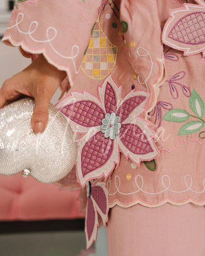 Pastel Pink & Ice Blue Accent: Embroidered Cotton Suit | Ready To Wear