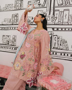 Pastel Pink & Ice Blue Accent: Embroidered Cotton Suit | Ready To Wear