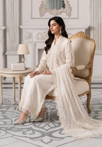 Pristine Ivory & Pearl White Embroidered Chiffon Suit | Ready To Wear