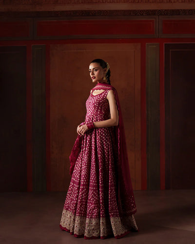 Royal Plum Berry: Printed Silk Flared Maxi
