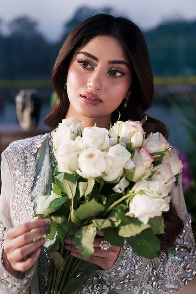 Sage Ice Mint & Gilded Silver: Embroidered Chiffon Suit