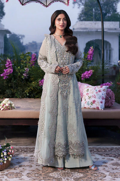 Sage Ice Mint & Gilded Silver: Embroidered Chiffon Suit