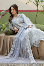 Soft Icy Grey & Silver Embroidered Organza Suit | Ready To Wear