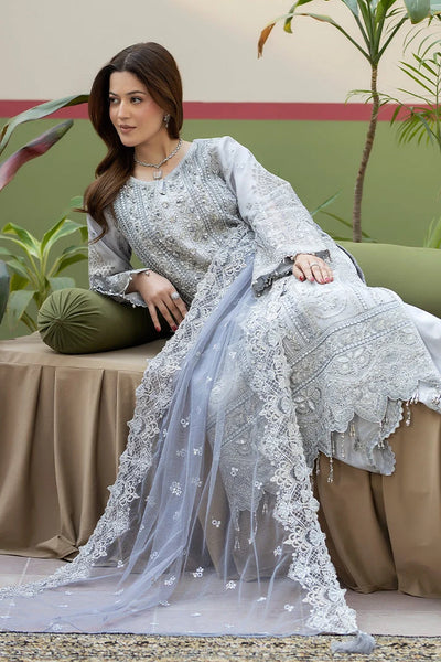 Soft Icy Grey & Silver Embroidered Organza Suit | Ready To Wear