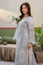 Soft Icy Grey & Silver Embroidered Organza Suit | Ready To Wear
