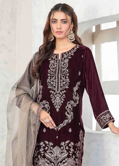 3 Piece Stitched Velvet Suit - Ready To Wear