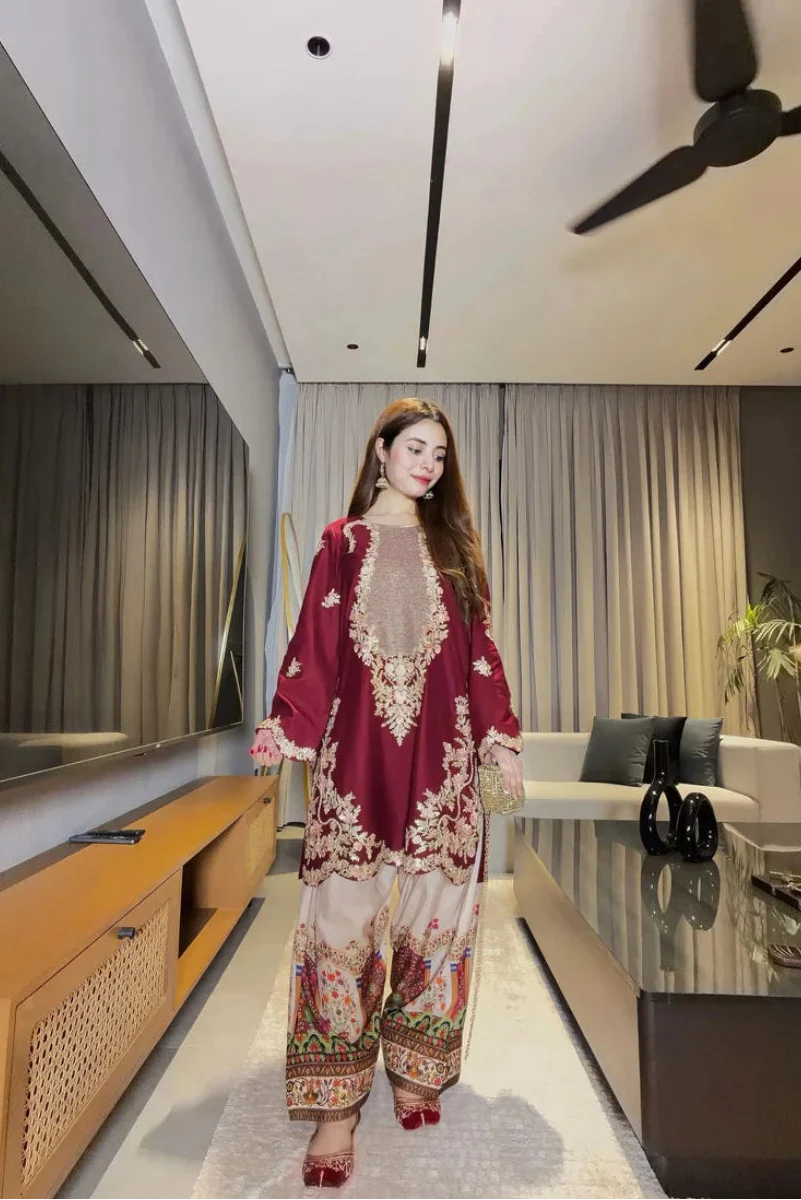 Majestic Maroon Silk 2-Piece Luxury Suit - Ready To Wear