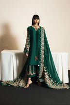 Emerald Mist Raw Silk Embroidered 3-Piece  Ready To Wear