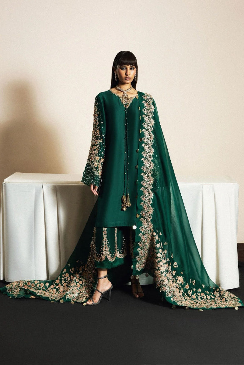 Emerald Mist Raw Silk Embroidered 3-Piece  Ready To Wear