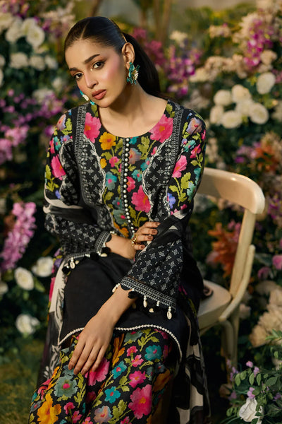 Black & Neon Floral Accent: Printed Lawn Suit | Ready To Wear