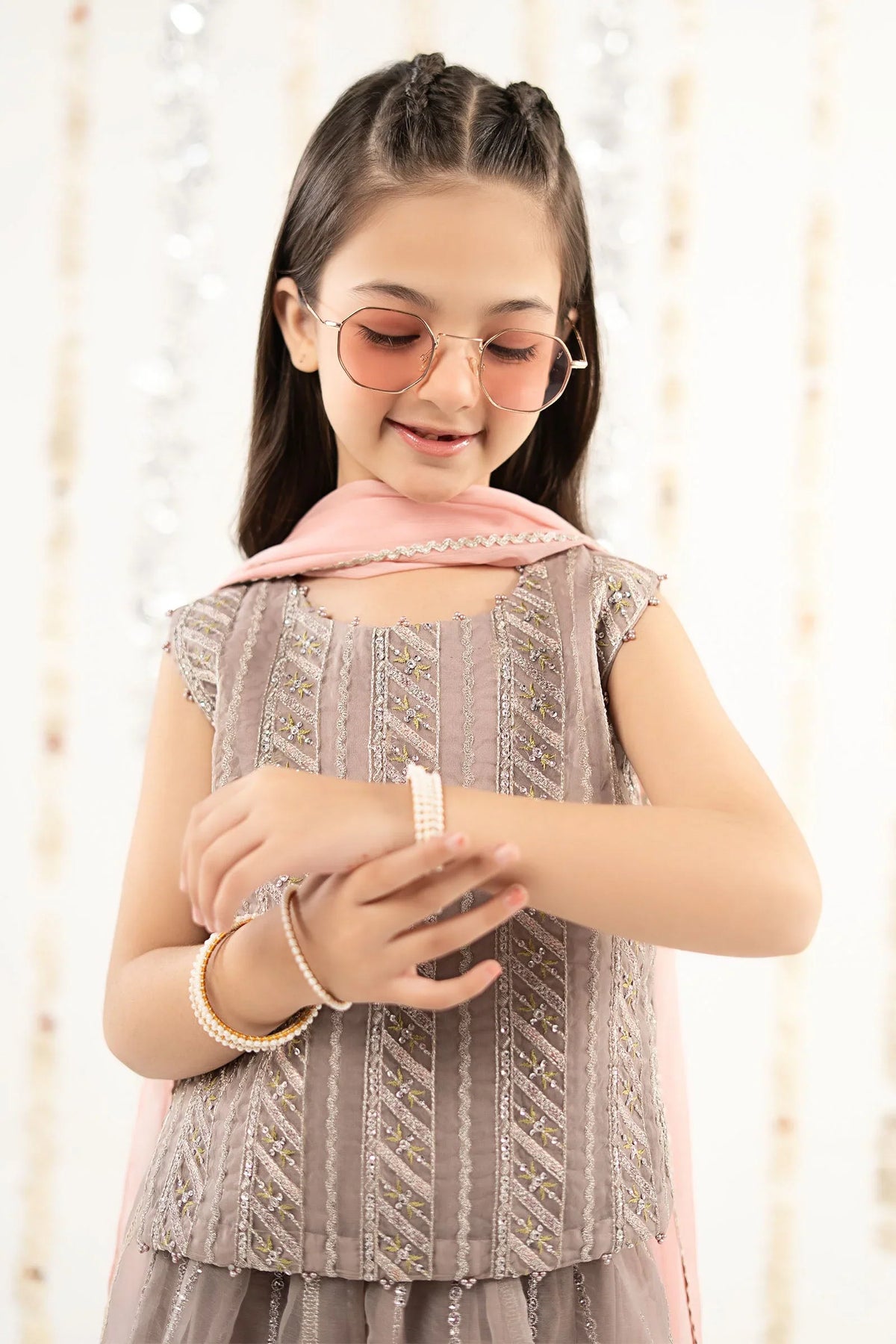Dusty Lilac & Blush Pink: Organza Blouse & Lehenga