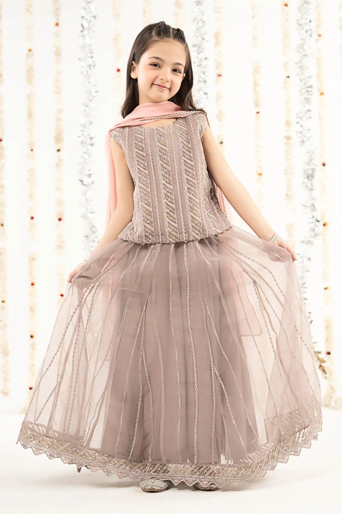 Dusty Lilac & Blush Pink: Organza Blouse & Lehenga