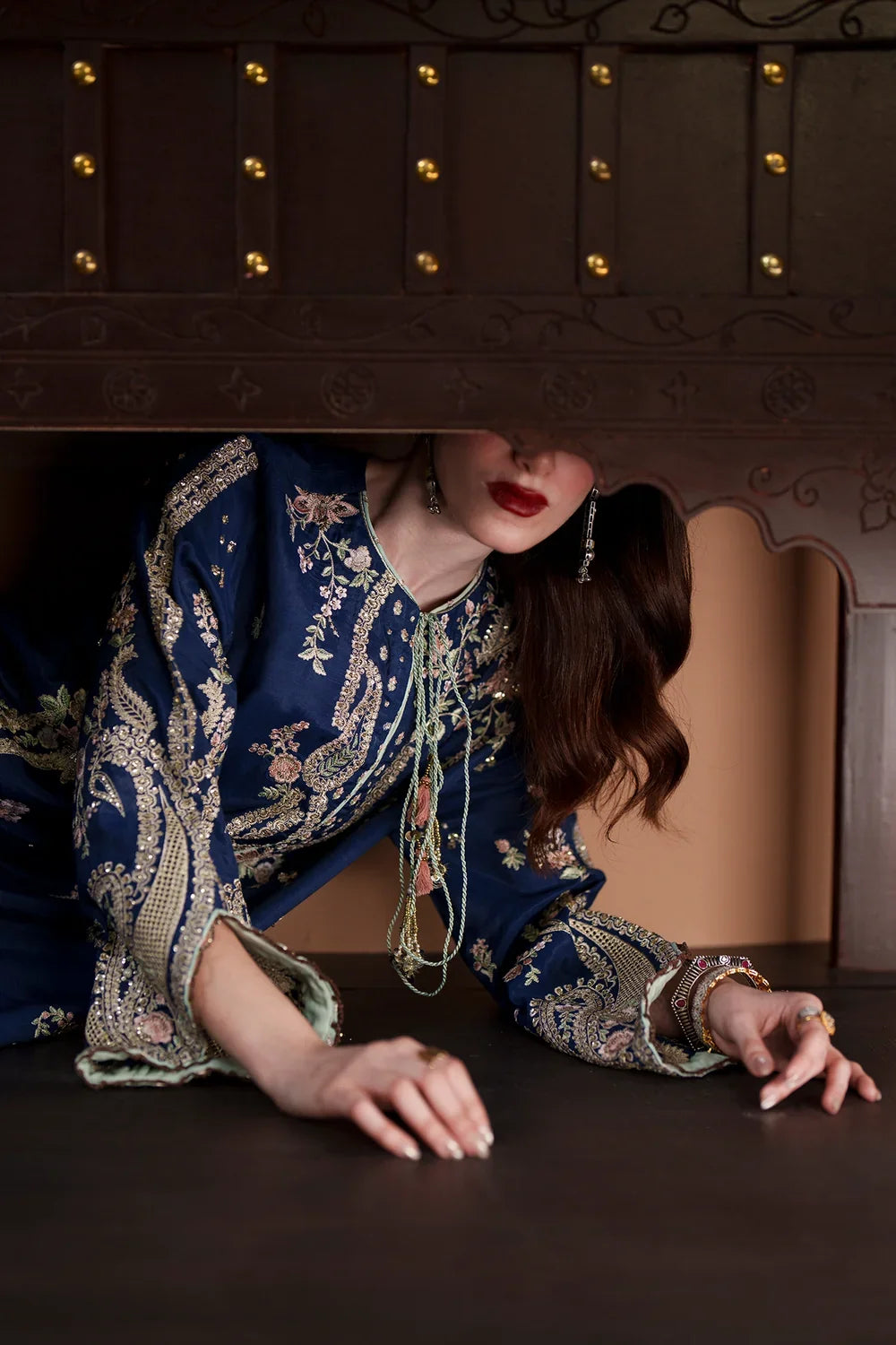 Royal Indigo Blue: Embroidered Silk Kaftan