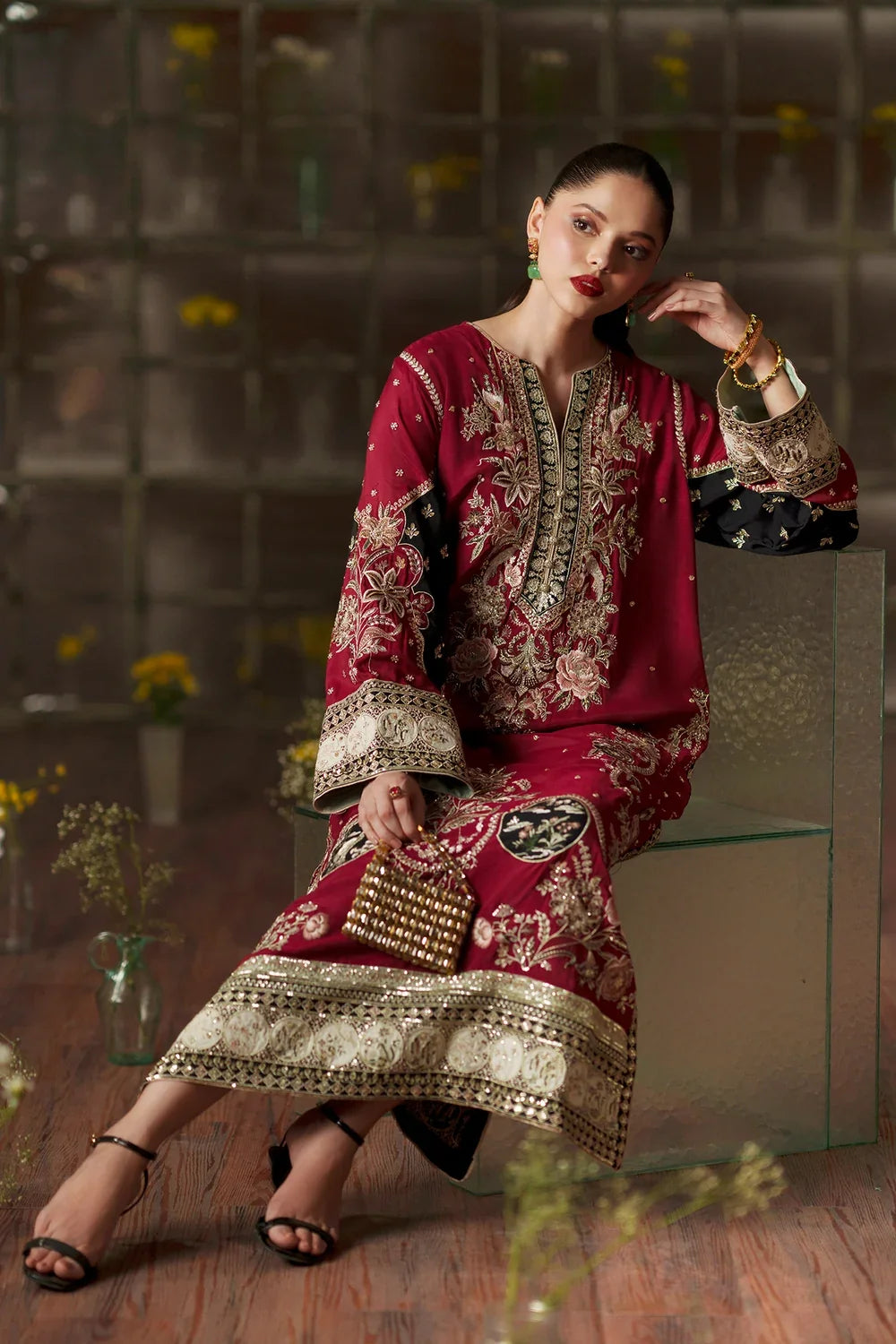 Deep Maroon & Gilded Gold: Silk Suit