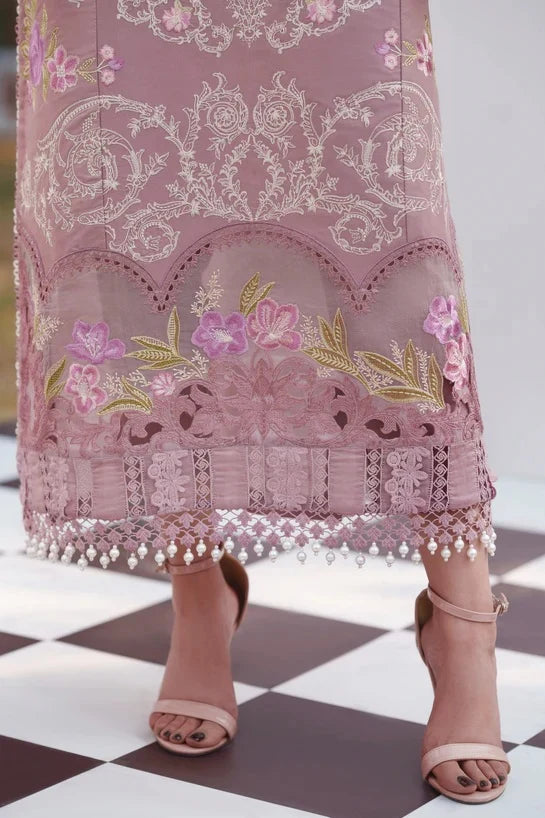 Dusty Mauve & Off-White: Heavy Embroidered Lawn Suit