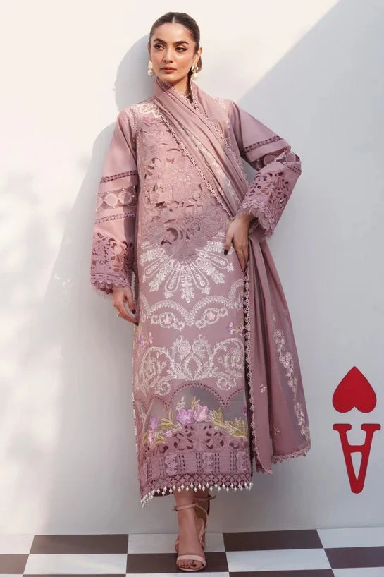 Dusty Mauve & Off-White: Heavy Embroidered Lawn Suit