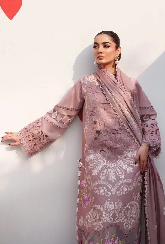 Dusty Mauve & Off-White: Heavy Embroidered Lawn Suit