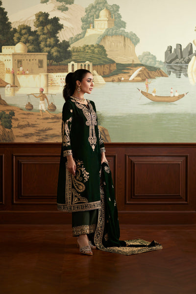 3 Piece Stitched Velvet Suit - Ready To Wear