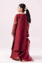 Deep Crimson & Metallic Gold: Embroidered Organza Suit